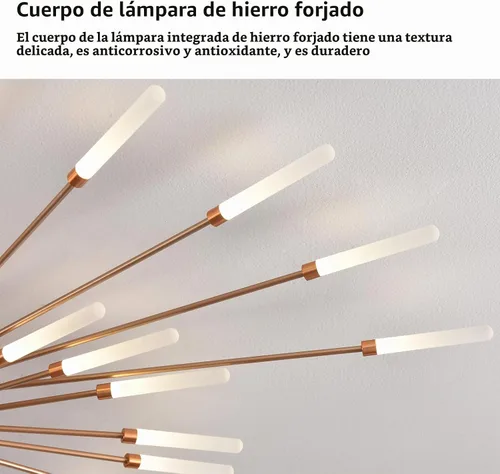 Vista 6 de Lámpara de techo LED moderna, con forma de flor de 42 cabezales, accesorios de iluminación para sala de estar, lámpara de montaje empotrado Oro 50.4