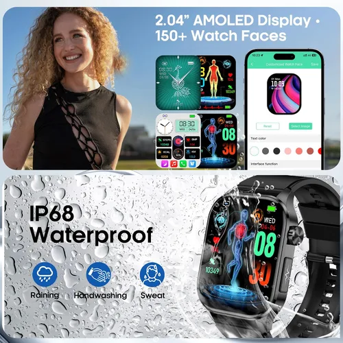 Vista 7 de Reloj inteligente para hombres y mujeres con llamadas Bluetooth, presión arterial, frecuencia cardíaca, oxígeno en sangre, estrés, HRV, monitor