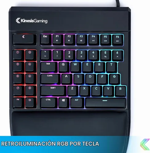 Vista 5 de KINESIS Freestyle Edge RGB Plus Split Teclado mecánico Interruptores lineales Hotswap RGB Ergonómico Soporte de palma desmontable
