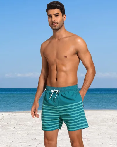 Vista 6 de SILKWORLD Quick Dry Mens Swimming Trunks with Compression Liner Bathing Suit Swim Shorts with Zip Pockets