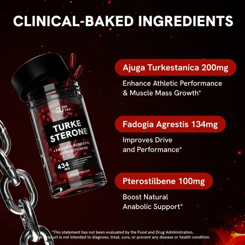 Vista 3 de Suplemento orgánico de turkesterona para hombres - Recuperación muscular y crecimiento con Fadogia Agrestis orgánica, pterostilbeno, Ajuga