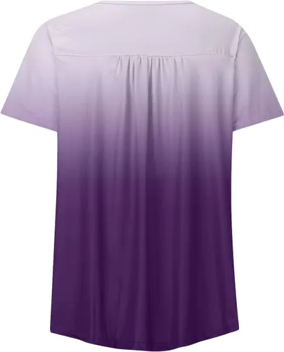 Vista 4 de Women Plus Size Gradient Printed V Neck Short Sleeve T Shirts Button Pullover Tank Tops Women Shirt Dress Button
