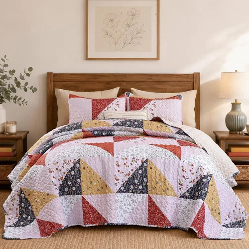 Vista 20 de JANZAA Juego de colcha tamaño Queen de 3 piezas con patrón floral, de microfibra ligera, ropa de cama reversible, 1 colcha y 2 fundas de almohada