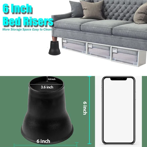 Vista 3 de MYMULIKE Elevadores de cama de 6 pulgadas, paquete de 6 elevadores de muebles de cama resistentes, elevadores de hasta 2200 libras para sofás