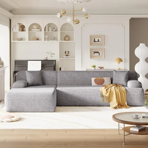 Vista 9 de Sofá modular modular de 109 pulgadas, sofá modular convertible tapizado de esponja, juego de 2 sofás combinados gratis para sala de estar Beige