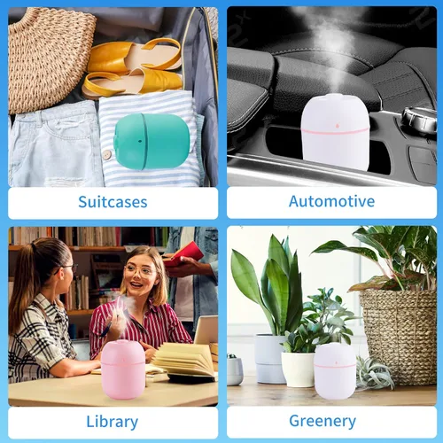 Vista 6 de Mini humidificador portátil pequeño humidificador de niebla fría escritorio personal alimentado por USB súper silencioso para viajes, automóvil
