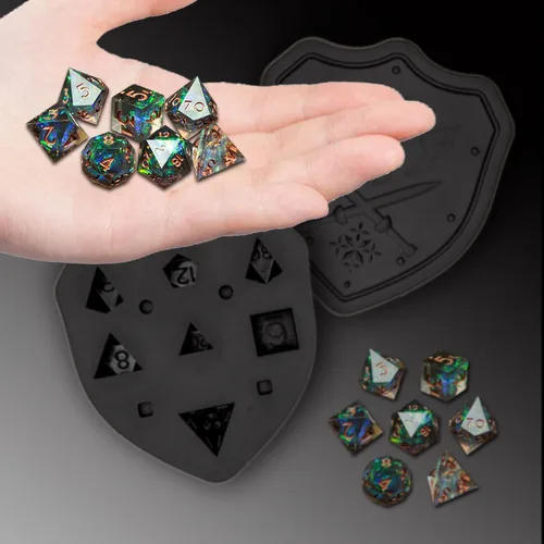 Vista 5 de DND - Molde de dados para fundición de resina, moldes de dados de silicona D&D de borde afilado con kit de fabricación de dados, moldes de dados DND