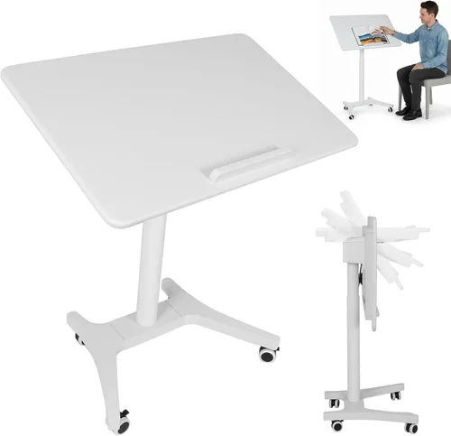 Vista 8 de Pneumatic Laptop Standing Desk Pneumatic Adjustable Height Desk with Wheels 90 Degree Tiltable for Home Office Classroom
