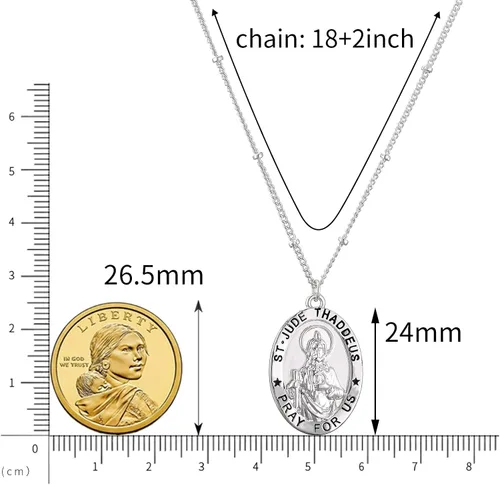 Vista 6 de Ascona Collar con colgante de medalla católica de San Cristóbal y JudeJoséAntonio, 18+2 pulgadas
