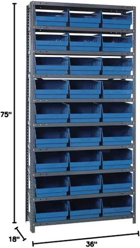Vista 309 de Quantum QSBU-245BK Heavy Duty Shelving Unit with (7) Shelves and (24) QUS245 Black Bins for Garage Warehouse Storage Distribution 400 lb Load
