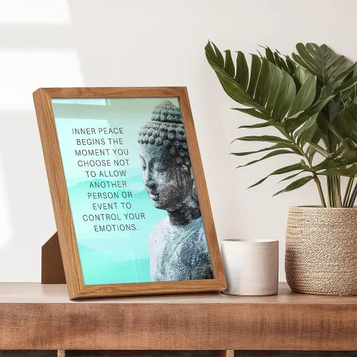 Vista 6 de Impresión artística de estatua de Buda del budismo ENMARCADA - Decoración de pared con cita zen inspiradora y motivacional para baño, hogar