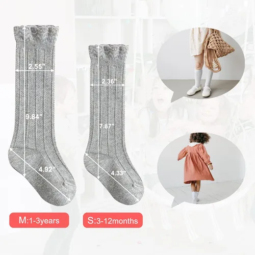 Vista 4 de Zando Calcetines altos hasta la rodilla para bebé, calcetines con volantes para niñas pequeñas, recién nacidos, calcetines de vestir largos