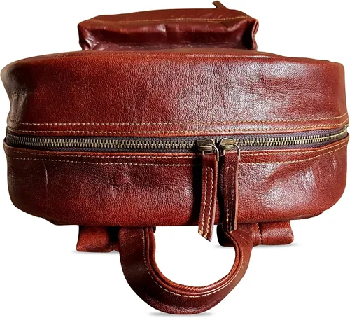 Vista 3 de Jaald Mochila de piel marrón de 18 pulgadas para ordenador portátil, resistente al agua, casual, mochila de viaje, cómoda y ligera, para senderismo