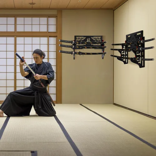 Vista 3 de Barydat Soporte de pared para katana, soporte para espada samurái, soporte para colgar espada japonesa Wakizashi, colección de pasatiempos