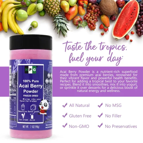 Vista 6 de NPG Polvo liofilizado de bayas de acai de 7 onzas, superalimento sin semillas con una textura fina en polvo para batidos, bebidas y colorantes