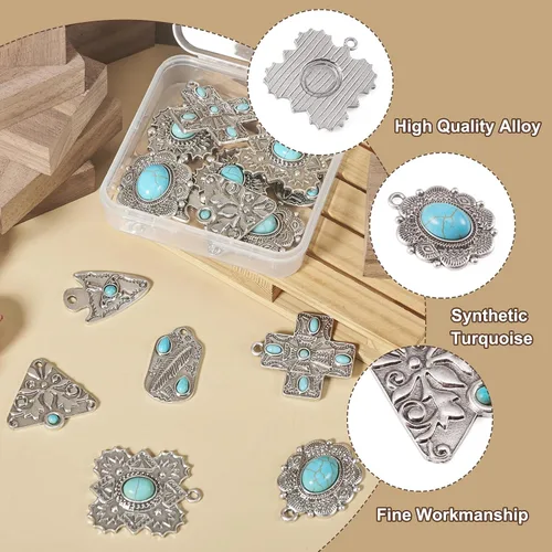 Vista 6 de 16 dijes de piedra turquesa de 8 estilos, estilo tibetano, vintage, bohemios, curativos, piedras preciosas colgantes grandes, joyería occidental
