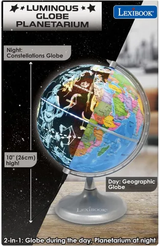 Vista 6 de Lexibook Planetario globo luminoso, STEM, globo 2 en 1 durante el día, mapa de constelación por la noche, azul/negro, NLJ185EN