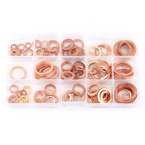 Vista 4 de 150pcs Metric Copper Flat Washers Assortment Kit, 15 Sizes for Varied Applications, Conductivity, Durably and Lasting, Prevents Outer Layer Damage