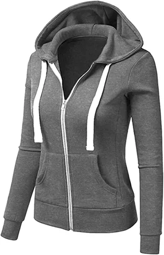 Vista 2 de Sudadera con capucha y cremallera para mujer, diseño de bloques de color, estilo casual
