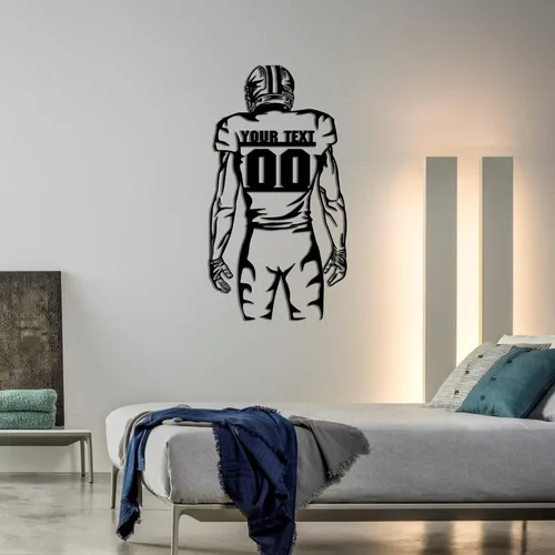 Vista 4 de GodLover Arte de pared de metal de fútbol personalizado de lujo, letrero con nombre personalizado, decoración de jugador, regalos de dormitorio