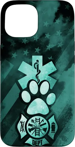 Vista 6 de Funda americana para iPhone 13 EMT EMS Firefighter Dog Paw Turquoise Fire Rescue