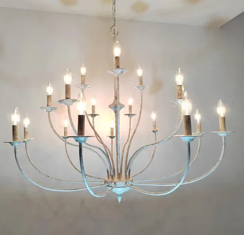 Vista 11 de Maxax Candelabro de Campo Francés, Candelabro de Granja Blanco Antiguo de 2 Niveles y 9 Luces, Accesorios de Lámpara Colgante de Vela Rústica de 31