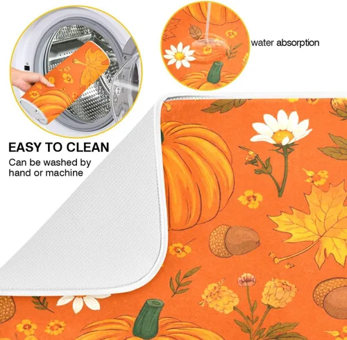 Vista 2 de Tapete de secado de platos de otoño de calabaza y arce de 16 x 18 pulgadas, absorbente para platos de otoño, protector para cocina de secado rápido