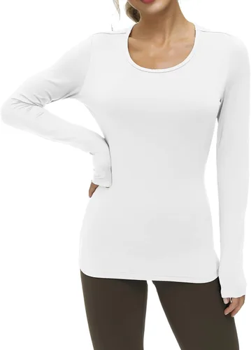 Vista 2 de Yige Camiseta atlética de manga larga para mujer que absorbe la humedad, cuello redondo