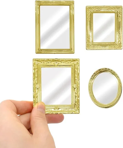 Vista 11 de iLAND Espejos para casa de muñecas, accesorios en miniatura para casa de muñecas a escala 1:12, mini espejo de vidrio con marco de metal