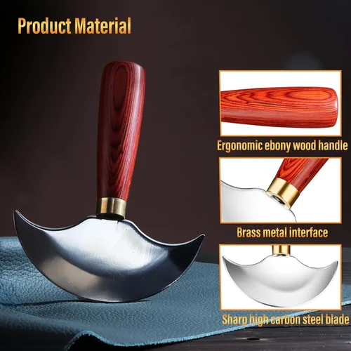 Vista 5 de Cuchillo de cuero Coowolf con mango de madera, herramientas de trabajo de cuero para cortar, pelar y recortar