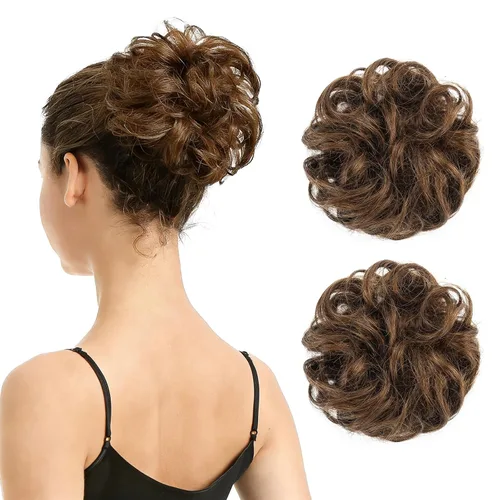 Vista 41 de Barsdar - Moño de cabello 100 % humano, Moño desordenado, Extensiones de cola de caballo, Moño de cabello rizado, Pieza de cabello