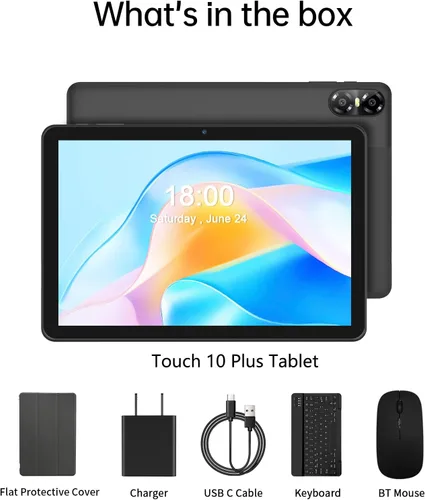 Vista 7 de PRITOM Tablet Android 15 de 10 pulgadas, Octa-Core, WiFi 5Ghz, pantalla IPS HD, tabletas de 64 GB con teclado, una funda personalizada, cargador