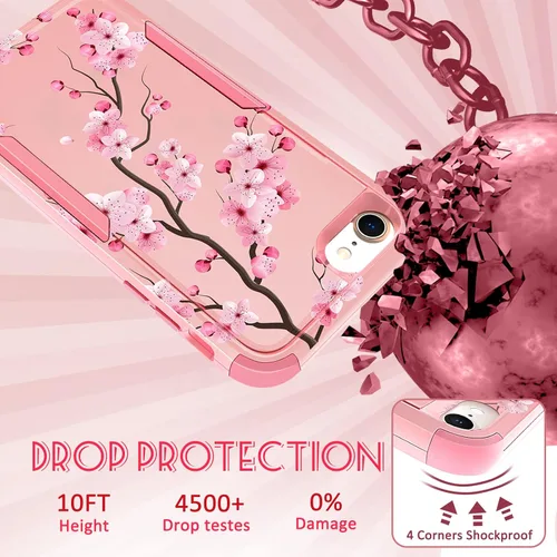 Vista 3 de Funda para iPhone SE 2020/2022/3ª generación, para iPhone 8/7, funda protectora resistente con diseño de flor linda para mujeres, hombres, niñas