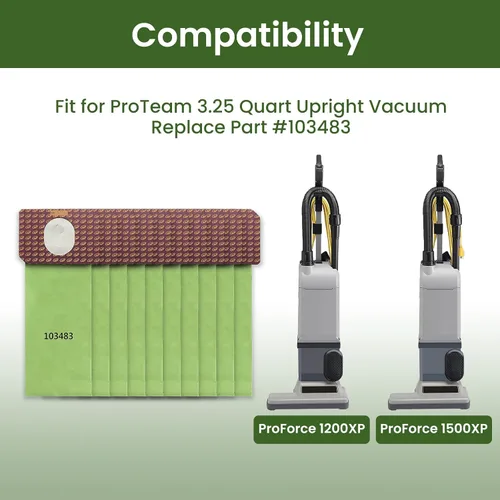Vista 2 de Paquete de 20 bolsas de vacío con microfiltro 103483 compatibles con aspiradora vertical ProTeam de 3.25 cuartos de galón, para ProForce 1200XP