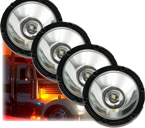 Vista 4 de Compatible con Kenworth T680 2012-2021 Rejilla de parachoques delantero, cepillo de ciervo, protector de alce, redondo, 4 luces LED de 6 pulgadas