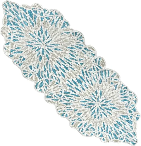 Vista 20 de CLEENTABLE Camino de mesa decorativo con cuentas de 36 pulgadas, diseño floral hecho a mano con respaldo de poliéster duradero para comedor, mesa