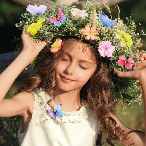 Vista 5 de Canlierr Juego de 100 mariposas de organza con cabeza floral sintética para manualidades, 50 cintas pequeñas 3D, 50 mini flores de imitación