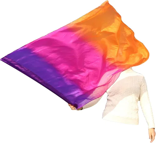 Vista 10 de Winged Sirenny Bandera de seda Poi con una varilla dura, 40 pulgadas rectangular giratoria de seda fluida para iglesia, adoración profética