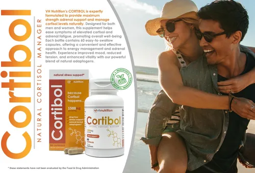 Vista 2 de VH Nutrition CORTIBOL Suplemento para el administrador de cortisol* Soporte suprarrenal de máxima fuerza* para hombres y mujeres Rhodiola