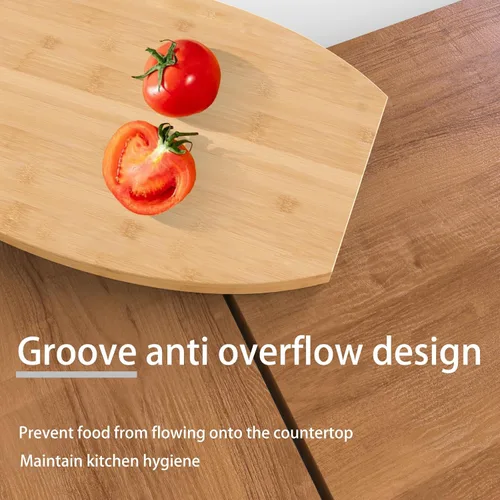 Vista 4 de Tabla de cortar para encimera de esquina, tabla de cortar de esquina para cocina, tabla de cortar de madera de bambú con ranura para jugo, se adapta