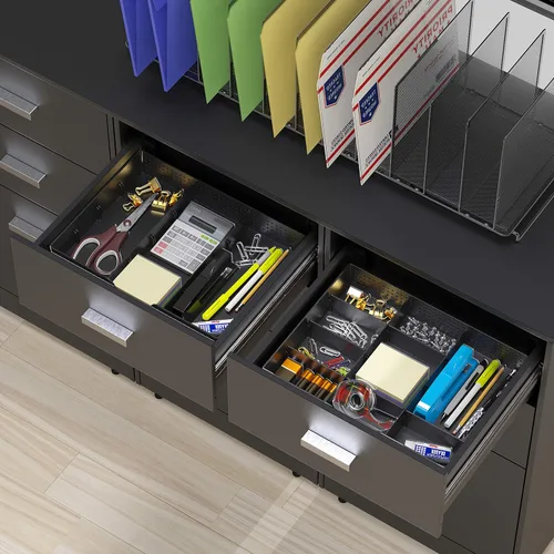 Vista 2 de Simple Houseware - Bandeja organizadora con 9 compartimentos ajustables, color negro