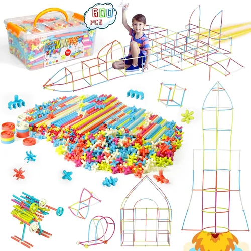 Vista 8 de Ggiibro Juguetes Constructores de Pajitas 1200 Piezas Juguetes de Construcción STEM para Edades 3 4 5 6 7 8+ Juguetes de Plástico Entrelazables A04