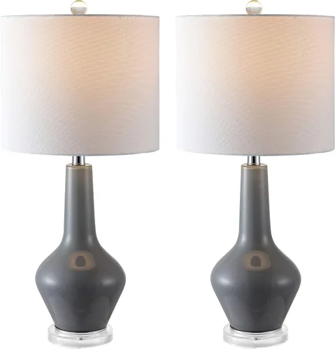 Vista 5 de SAFAVIEH Lighting Collection - Juego de 2 lámparas de mesa de terciopelo modernas y contemporáneas de cristal gris ahumado de 24 pulgadas para Gris