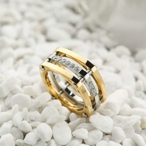 Vista 2 de WISTIC Gold Statement Rings for Women Wide Bands Diamond CZ Jewelry 14K Gold Plated Wedding Ring Thick and Stackable Durable for Love Couple