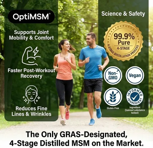 Vista 3 de Suplemento vegano de apoyo articular MSM de glucosamina condroitina MSM para mujeres y hombres. Sulfato de condrotina de hongo de nieve OptiMSM®