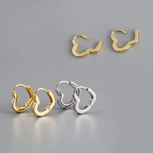 Vista 4 de 925 Sterling Silver Small Huggie Hoop Earrings Heart Shaped, White Gold Plated
