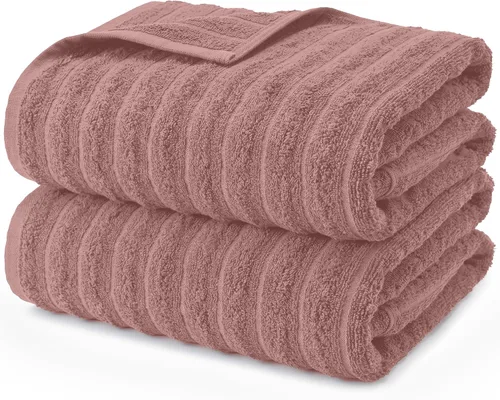 Vista 11 de DAN RIVER Paquete de 2 sábanas de baño de 35x70 pulgadas, sábanas de baño jumbo acanaladas para adultos, toallas grandes gruesas y absorbentes