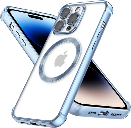 Vista 9 de RALEAVO Funda magnética para iPhone 14 Pro [compatible con Magsafe] [protección contra caídas de grado militar] Funda transparente delgada chapada a
