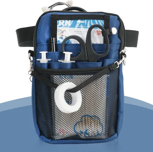 Vista 2 de Riñonera para enfermera con soporte para cinta, bolsa de bolsillo para equipo médico con múltiples compartimentos, bolsa organizadora de enfermería