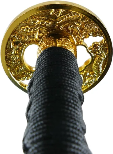Vista 4 de Makoto Espada samurái afilada forjada a mano - Dragón dorado de cristal en Saya